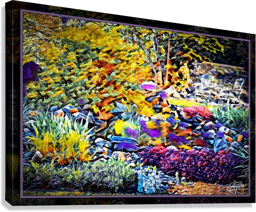 BLUE HERON IN A FANCIFUL GARDEN Canvas Print