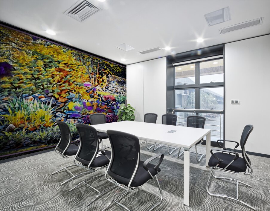 BLUE HERON IN A FANCIFUL GARDEN Wall Printing